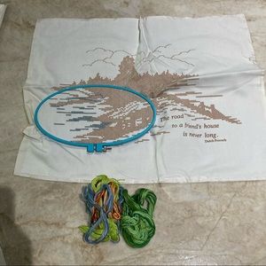 Golden bee scenery stamped cross stitch embroidery kit Started. Pre-owned.